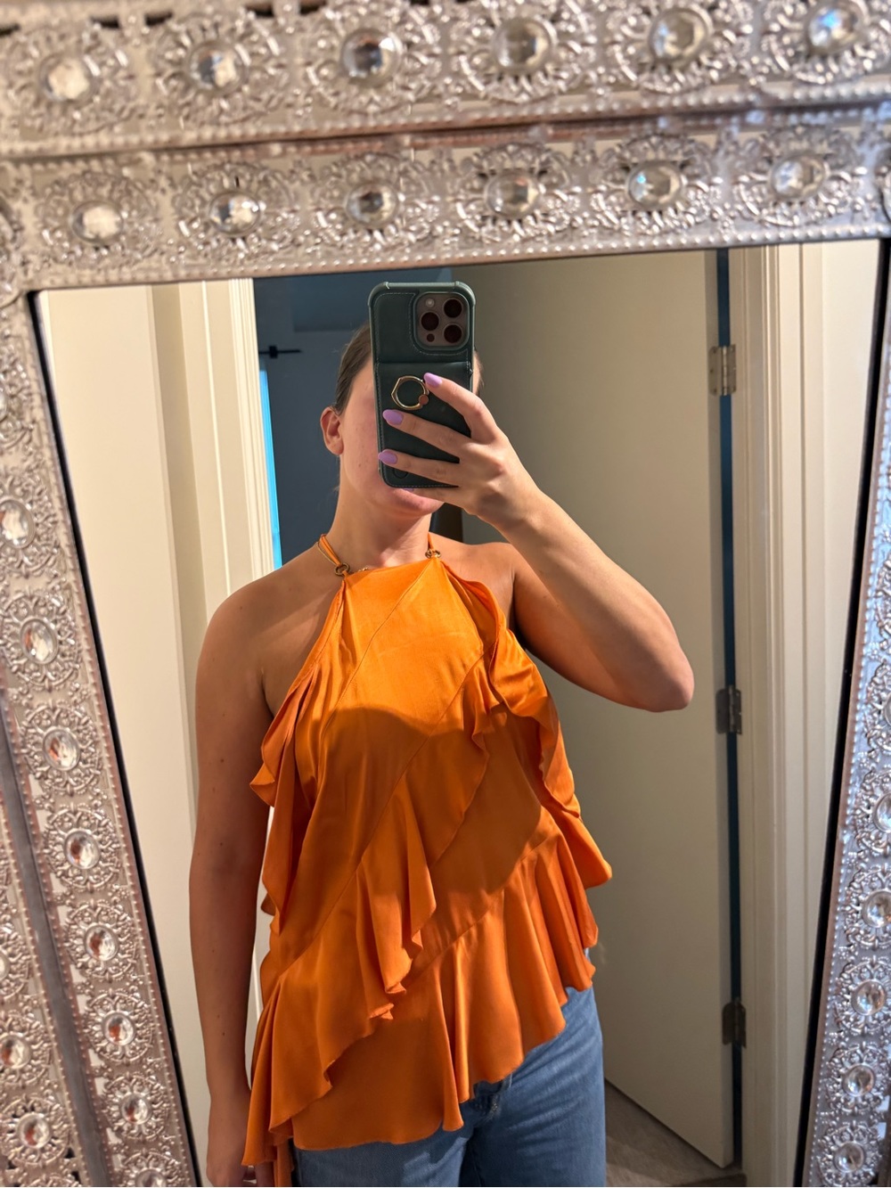 Zara Orange Ruffle Halter Camisole